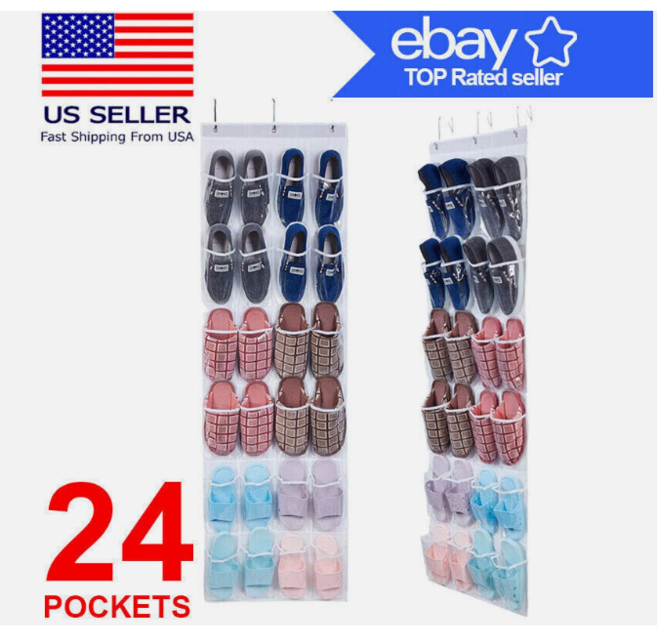 Hanging Storage Holder Hanger Bag Closet 24 Over The Door Shoe Organizer Rack